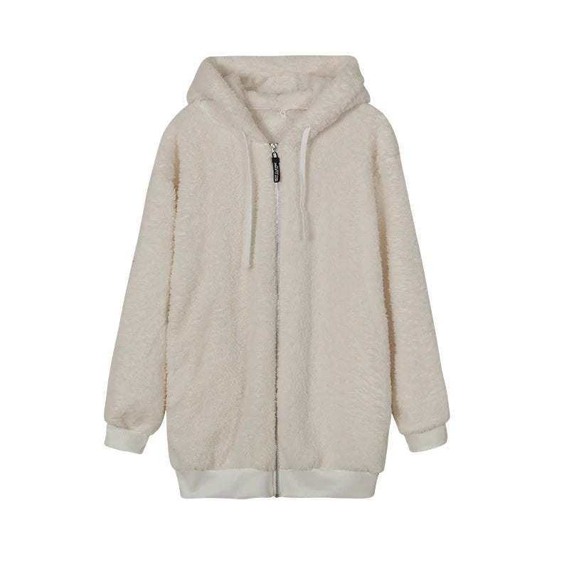 Khaki Plush Zipper Hooded 