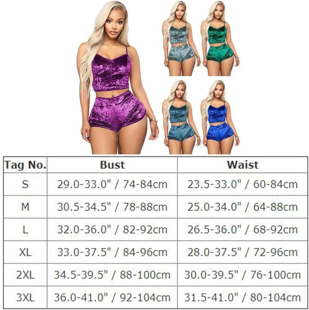 Women'S Velvet 2 Piece Outfit Spaghetti Strap Sleeveless Crop Top Camisole and Shorts Pajamas Set Sleepwear Nightwear